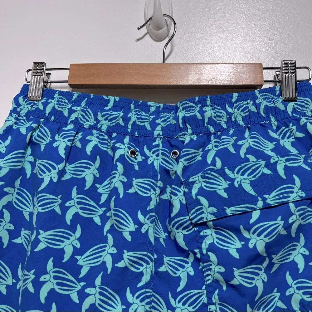 TOM & TEDDY Seahorse Print Swim Trunks Size S in Navy/ Pale Green NWT